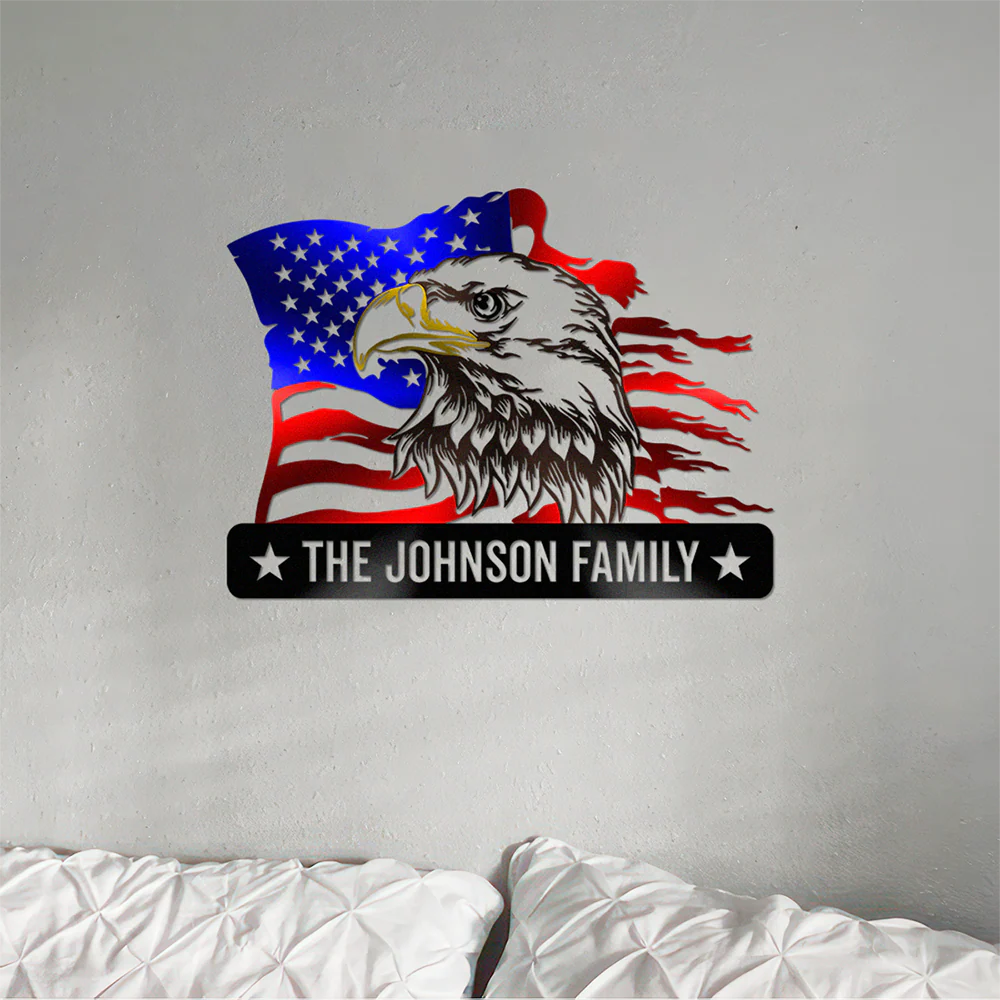 Custom Family Name Eagle & American Flag Monogram Metal Sign LM32 897901 - Image 4