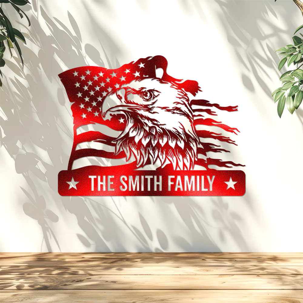Custom Family Name Eagle & American Flag Monogram Metal Sign LM32 897901 - Image 5