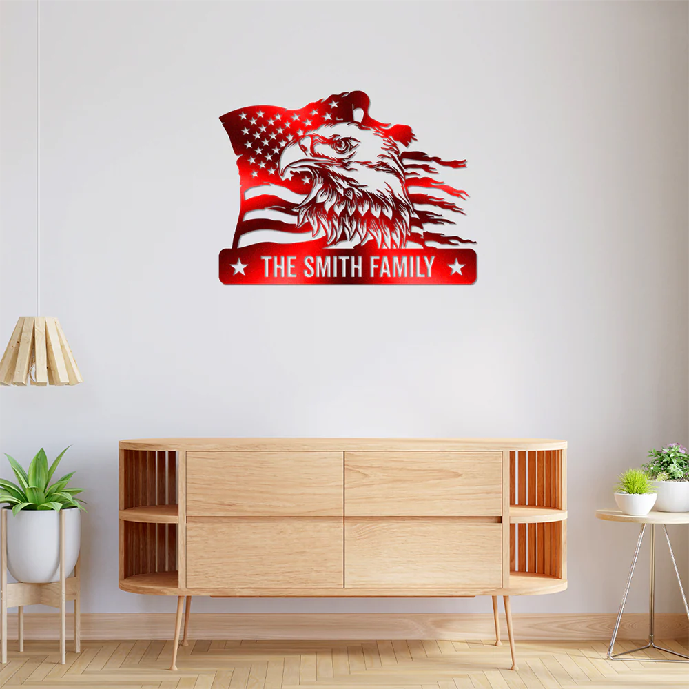 Custom Family Name Eagle & American Flag Monogram Metal Sign LM32 897901 - Image 7