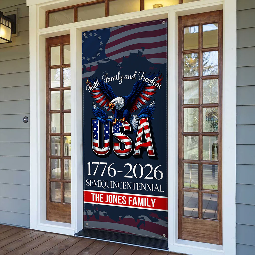Custom Family Name Faith, Family & Freedom USA 1776-2026 Semiquincentennial Door Cover TH10 898447 - Image 5