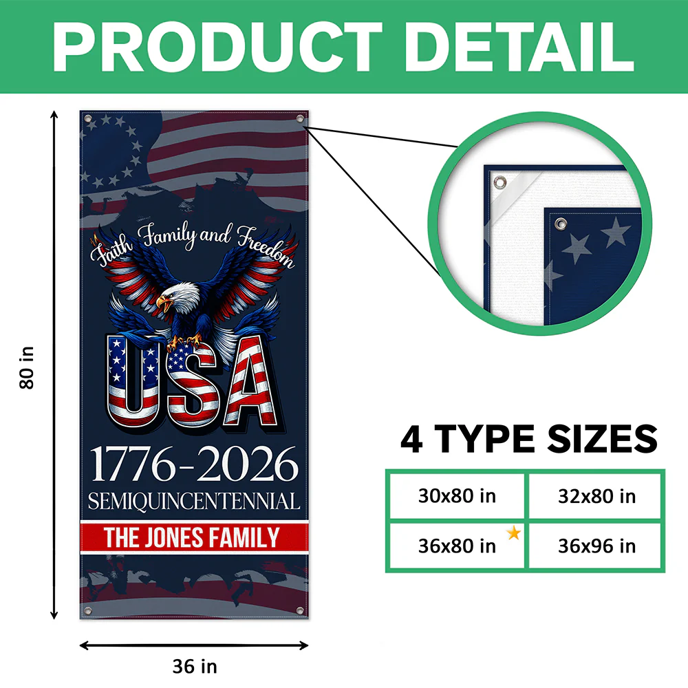 Custom Family Name Faith, Family & Freedom USA 1776-2026 Semiquincentennial Door Cover TH10 898447 - Image 6