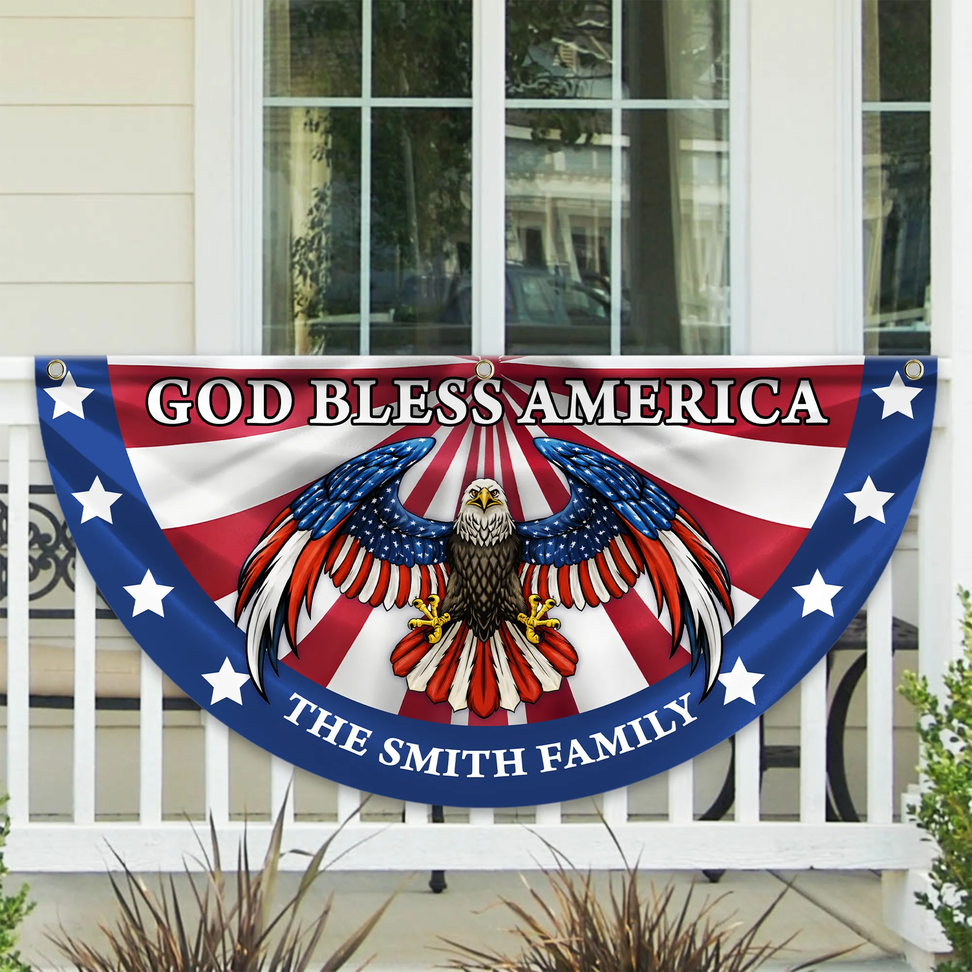 Custom Family Name God Bless America Patriotic Eagle Non-Pleated Fan Flag HA75 920132 - Image 2