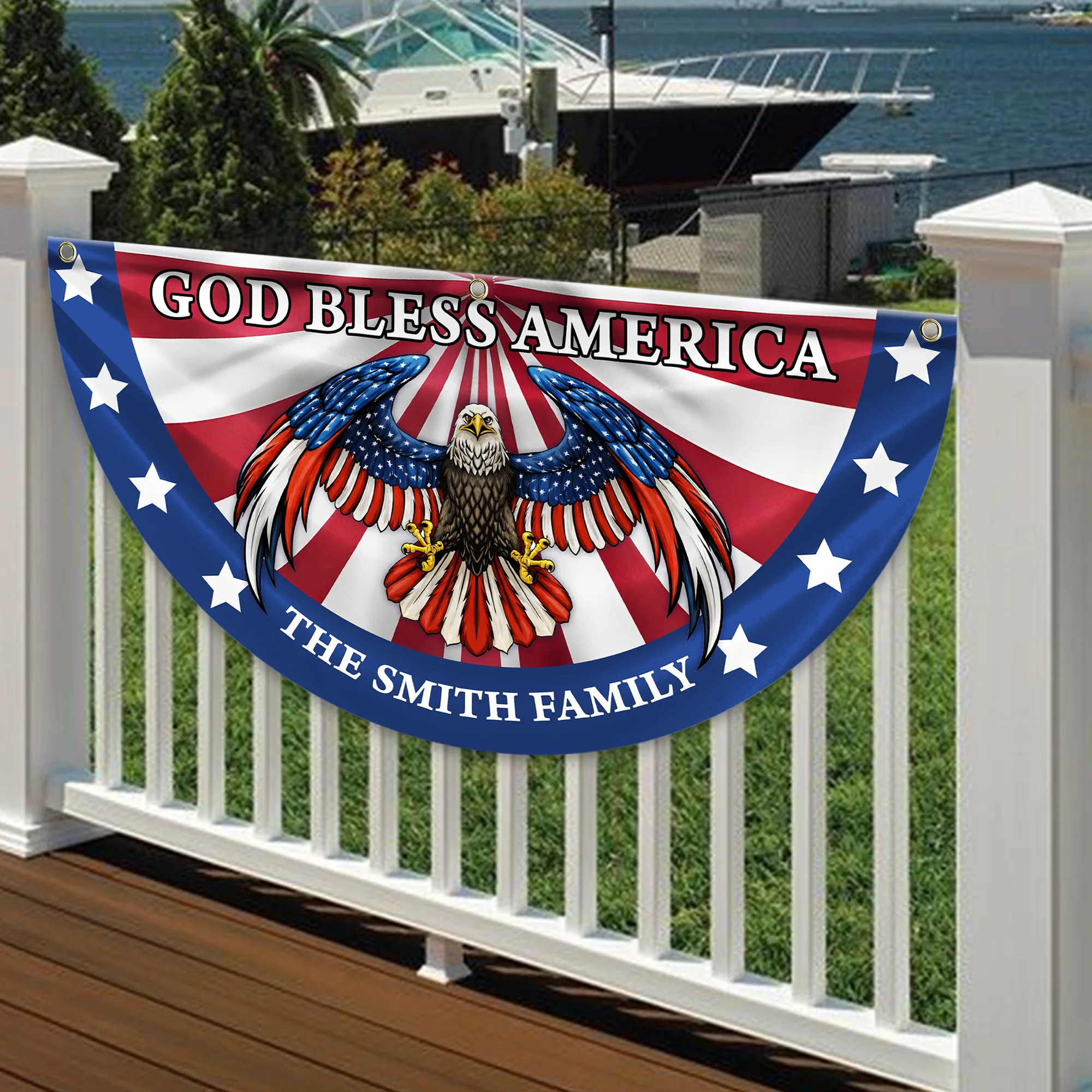 Custom Family Name God Bless America Patriotic Eagle Non-Pleated Fan Flag HA75 920132 - Image 3