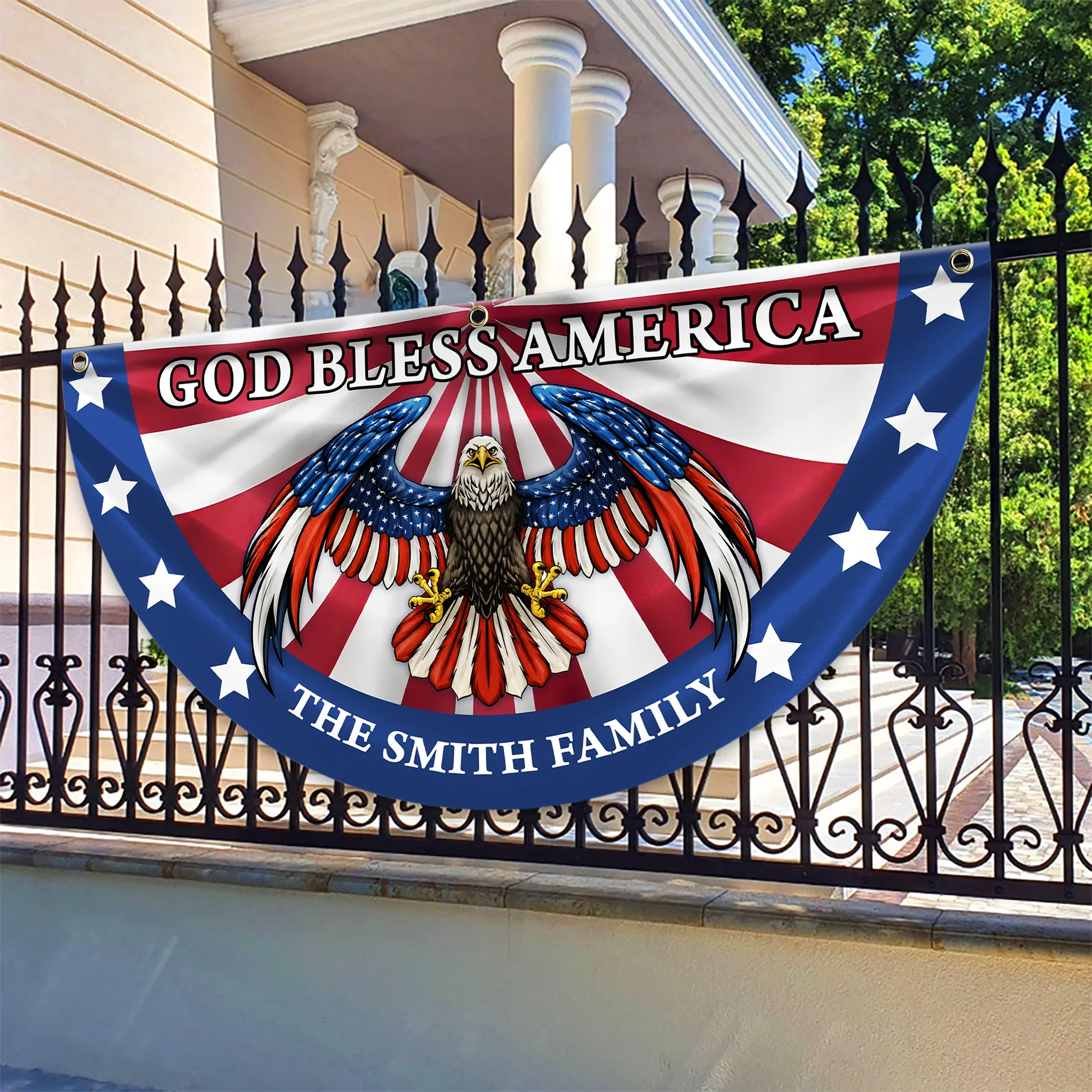 Custom Family Name God Bless America Patriotic Eagle Non-Pleated Fan Flag HA75 920132 - Image 4