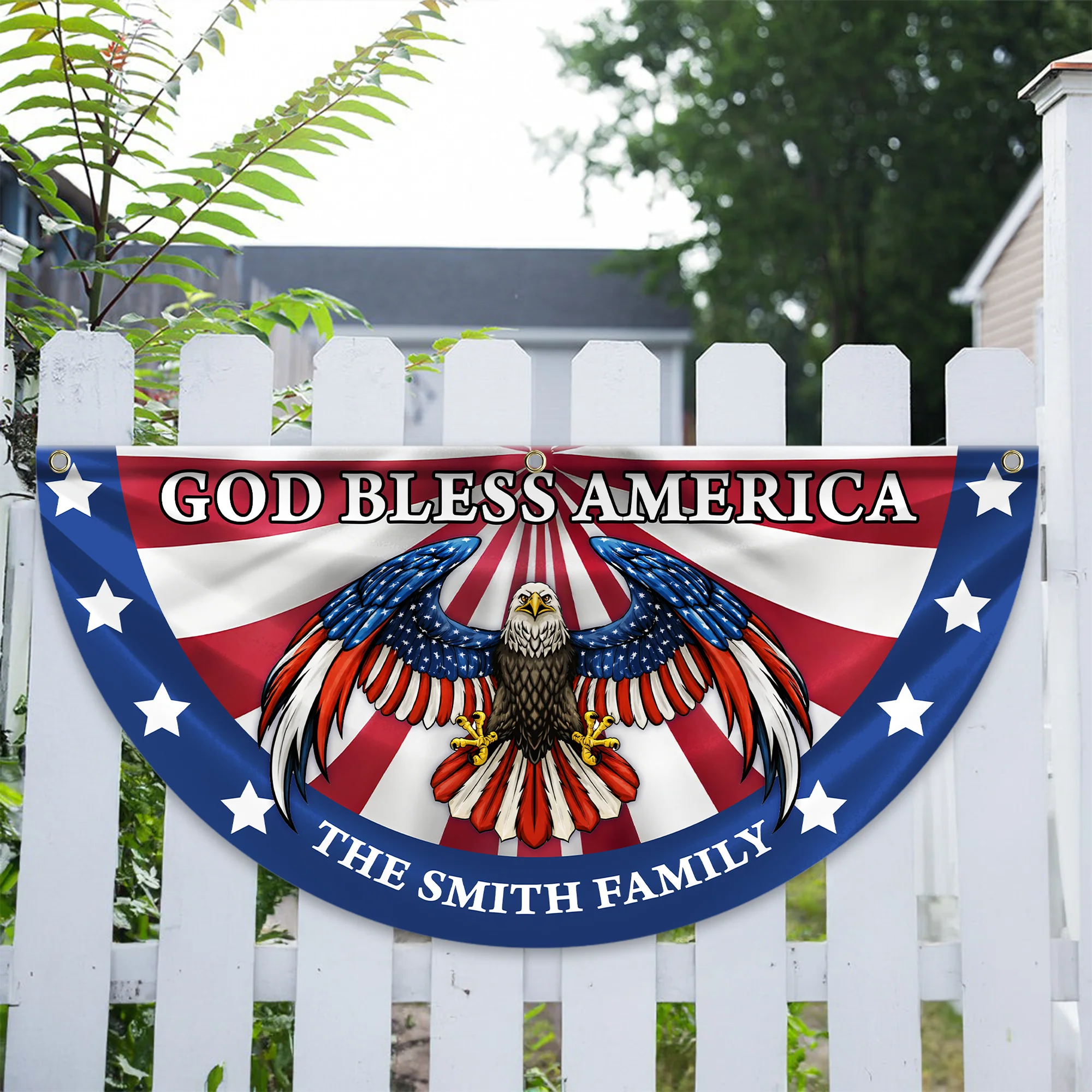 Custom Family Name God Bless America Patriotic Eagle Non-Pleated Fan Flag HA75 920132 - Image 5