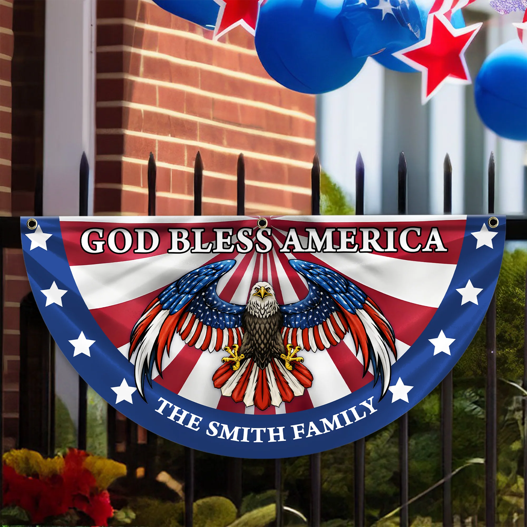 Custom Family Name God Bless America Patriotic Eagle Non-Pleated Fan Flag HA75 920132 - Image 6
