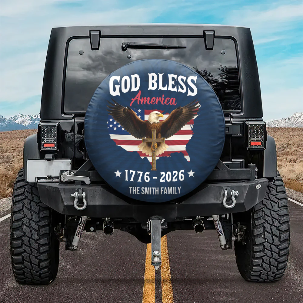 Custom Family Name Patriotic 250th Anniversary God Bless America Eagle 1776–2026 Tire Cover HO82 902052 - Image 2