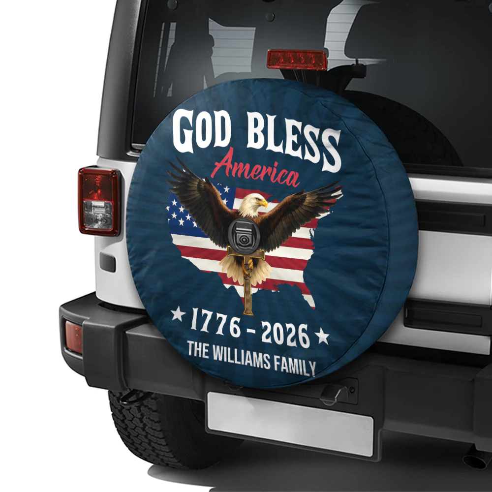 Custom Family Name Patriotic 250th Anniversary God Bless America Eagle 1776–2026 Tire Cover HO82 902052 - Image 3