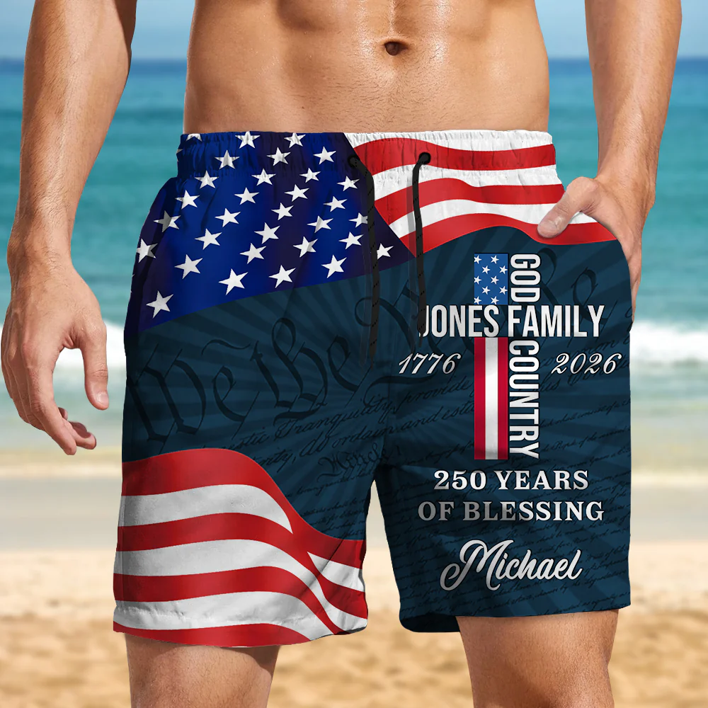 Custom Family Name Patriotic American, 250 Years of Blessing God Beach Short HO82 901906 - Image 2