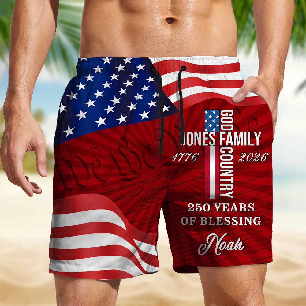 Custom Family Name Patriotic American, 250 Years of Blessing God Beach Short HO82 901906 - Image 3