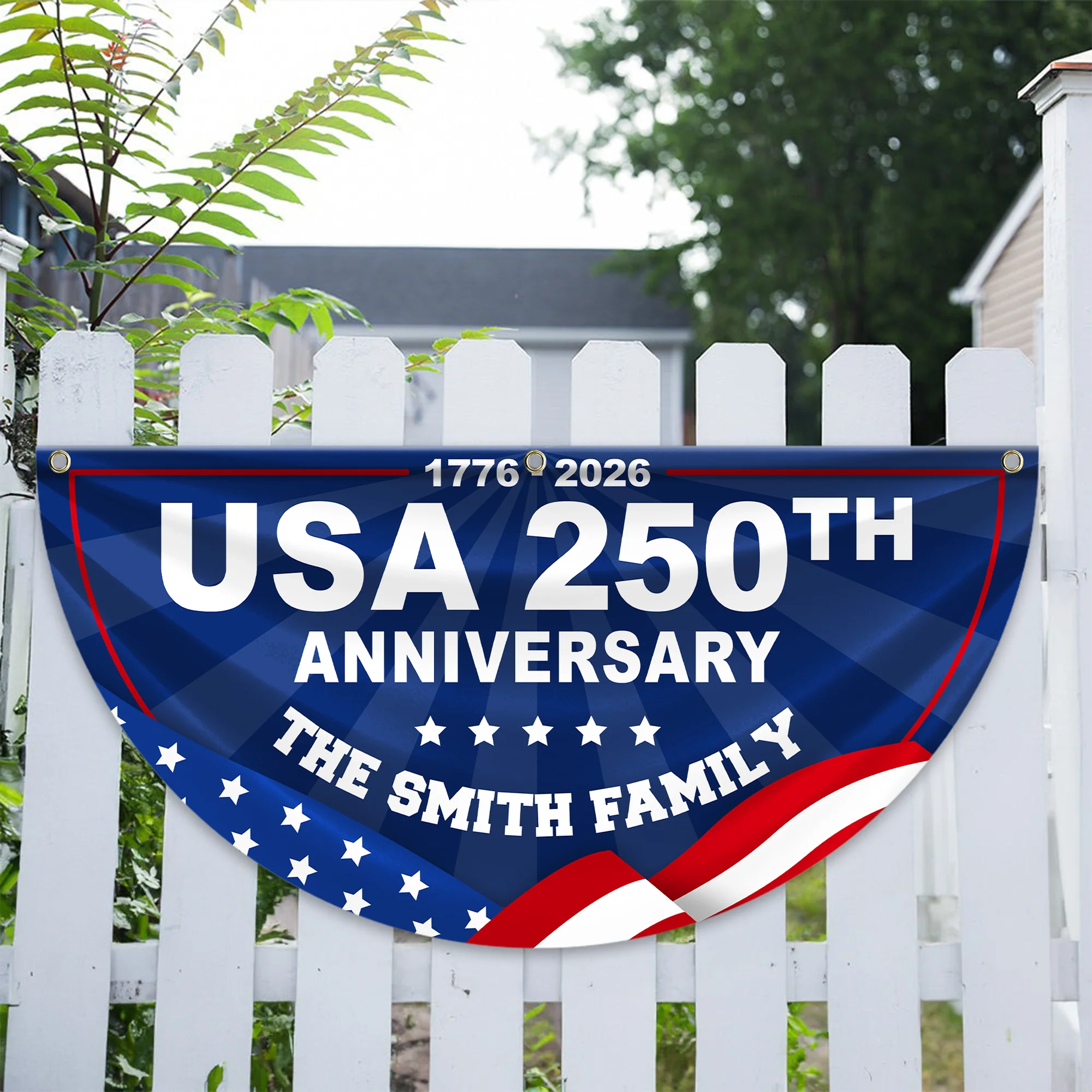 Custom Family Name USA 250th Anniversary 1776-2026 Non-Pleated Fan Flag HA75 920914 - Image 4