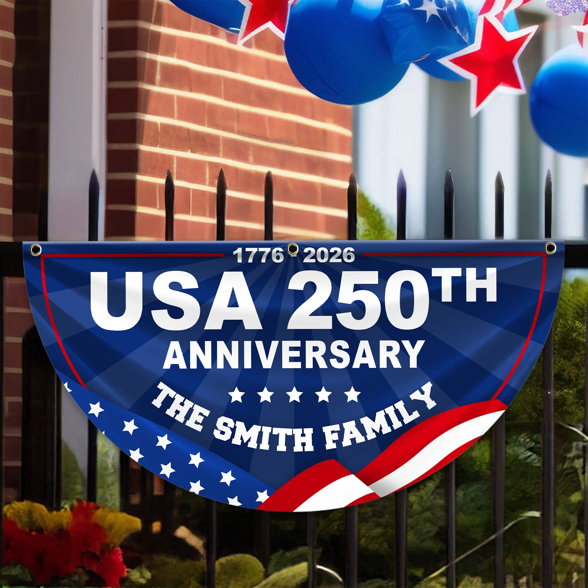 Custom Family Name USA 250th Anniversary 1776-2026 Non-Pleated Fan Flag HA75 920914 - Image 7
