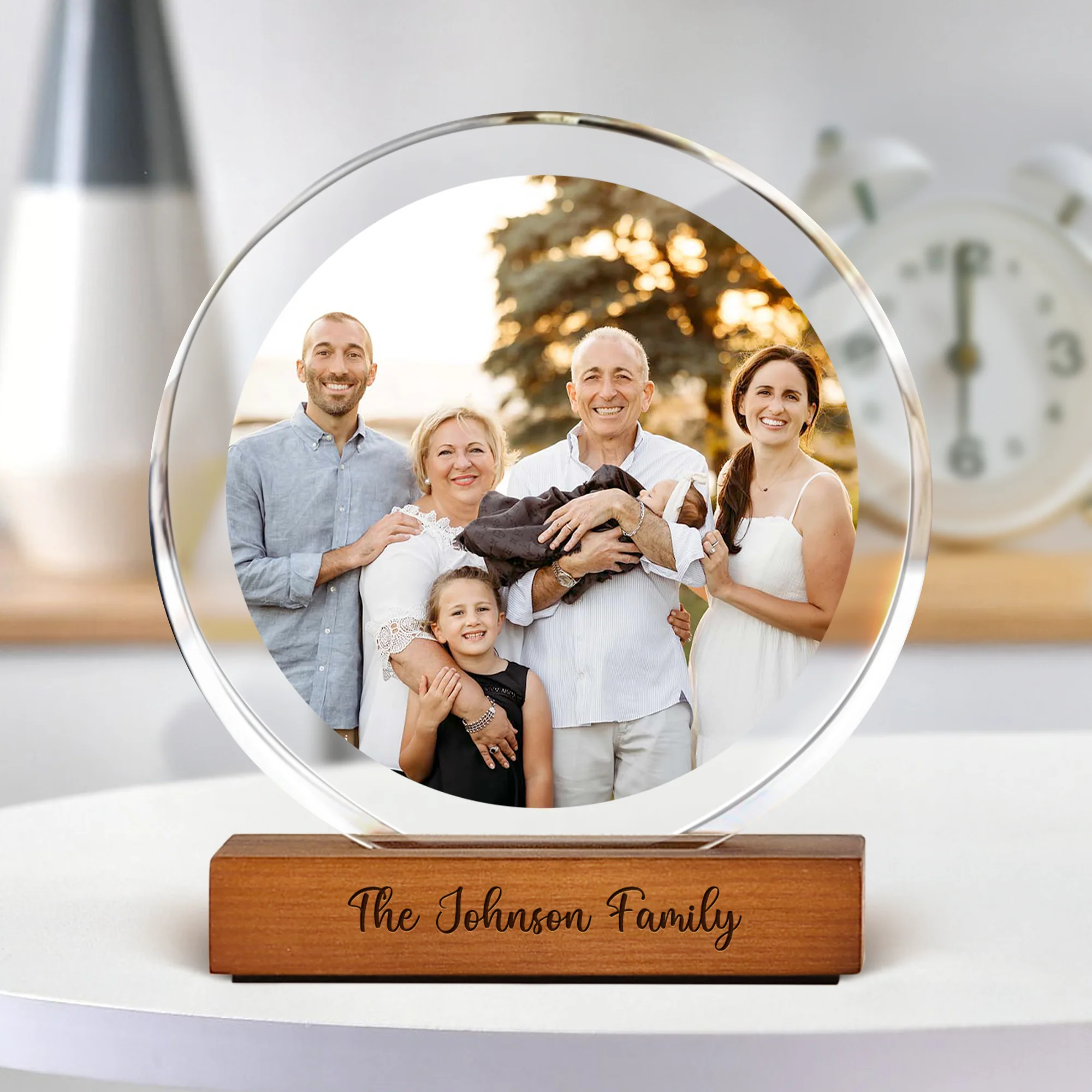 Custom Family Photo Round Acrylic Frame Block Gift CH07 896034 - Image 3