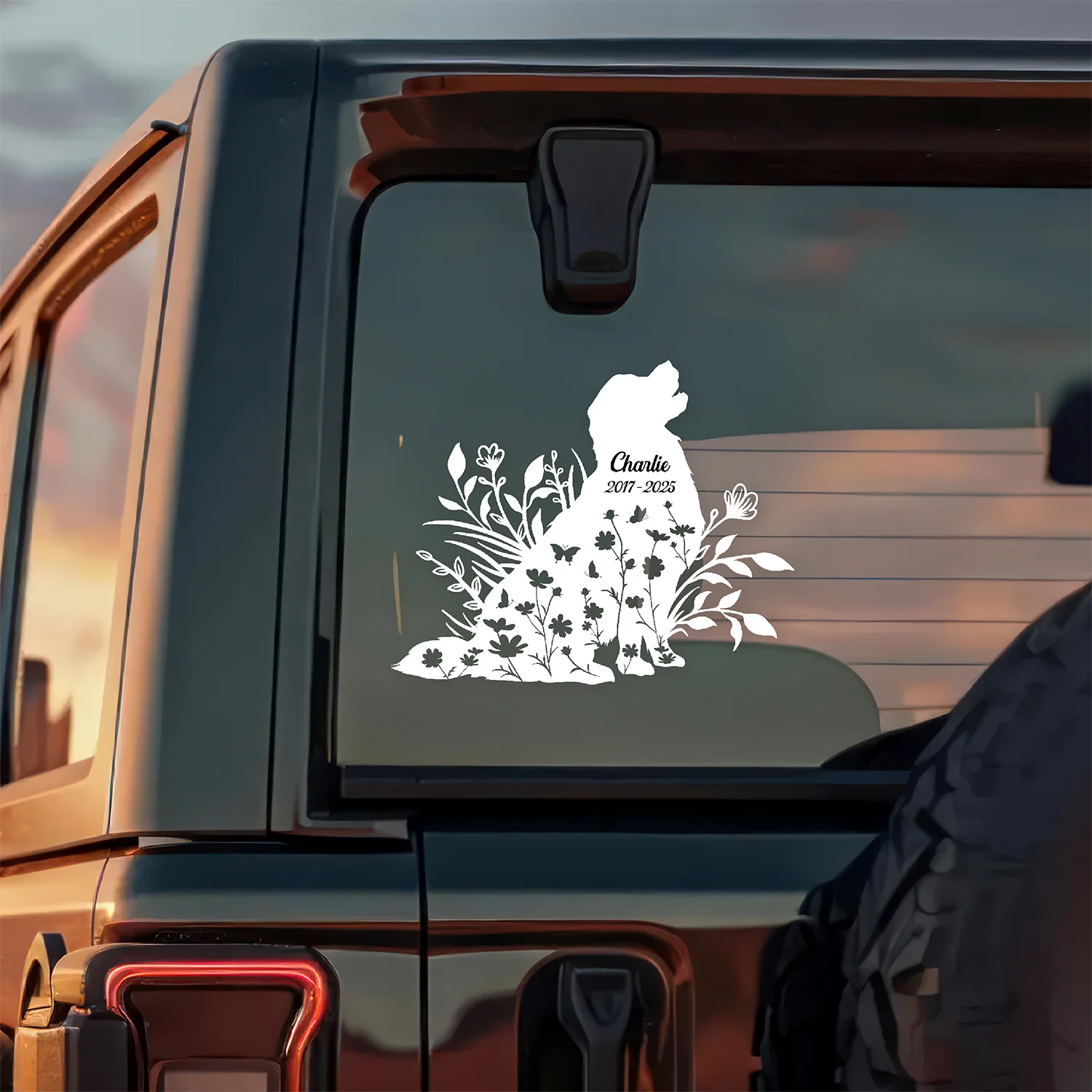 Custom Floral Dog Memorial Car Window Decal Sticker HA75 898118 - Image 6