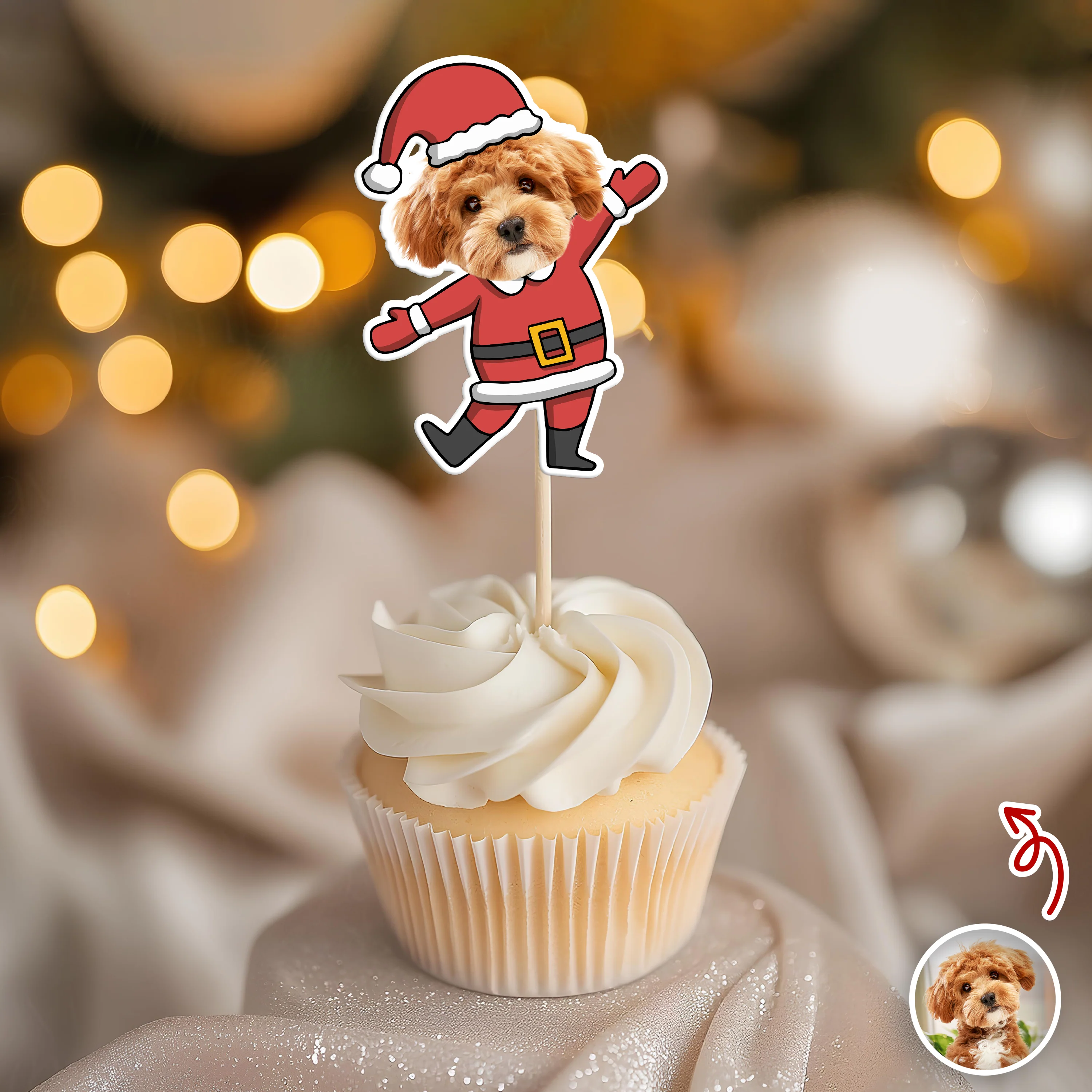 Custom Funny Dog Photo Christmas Cupcake Toppers Xmas Decor TH10 894767 - Image 3