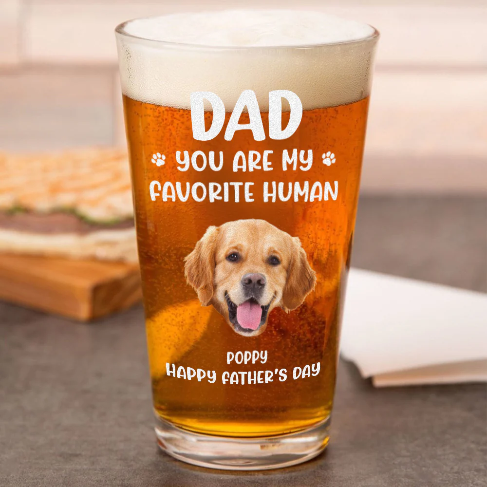 Custom Funny Face Dog Cat - Dad, You’re My Favorite Human Beer Glass HA75 892420 - Image 3