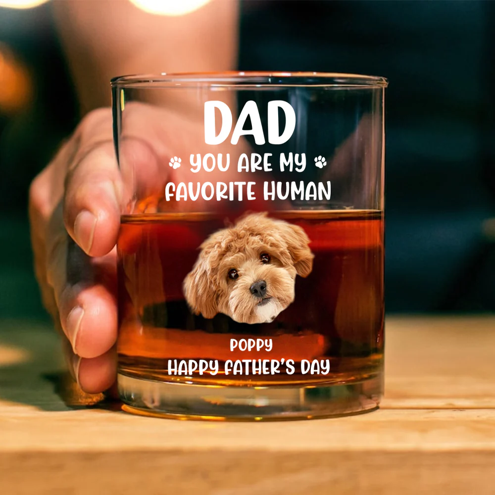 Custom Funny Face Dog Cat - Dad, You’re My Favorite Human Rock Glass HA75 892418 - Image 2