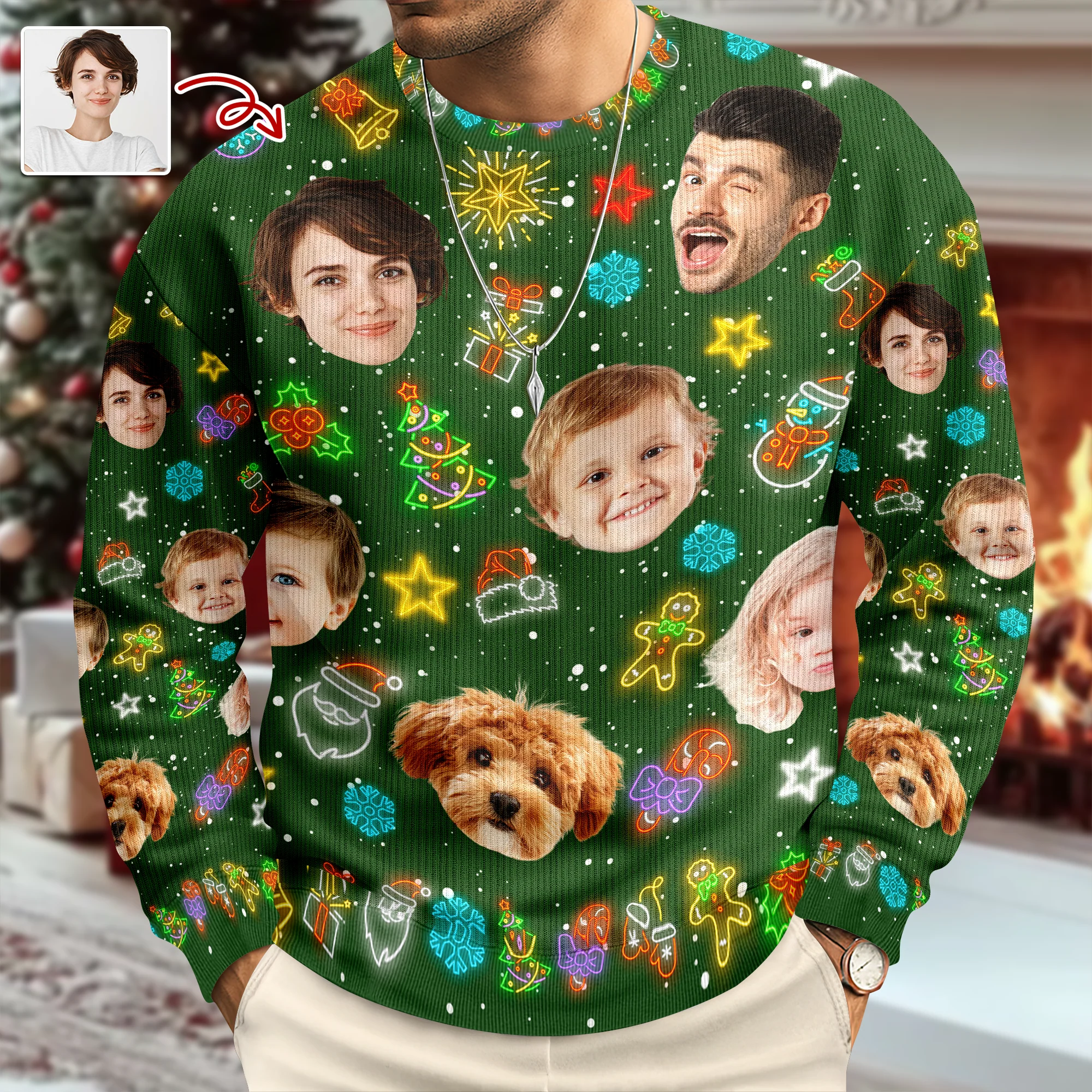 Custom Funny Face Light Up Christmas Ugly Sweater CH07 896802 - Image 5