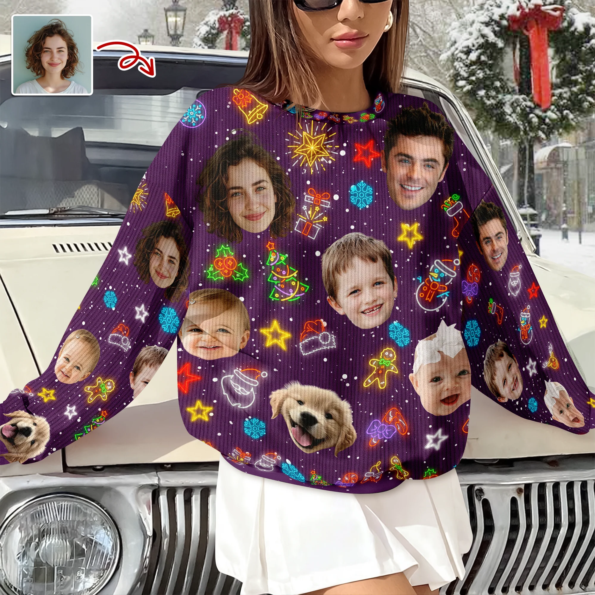 Custom Funny Face Light Up Christmas Ugly Sweater CH07 896802 - Image 6