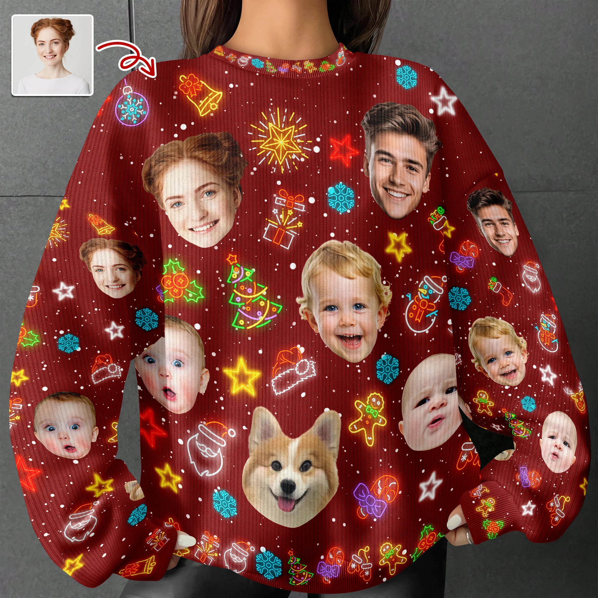 Custom Funny Face Light Up Christmas Ugly Sweater CH07 896802 - Image 8