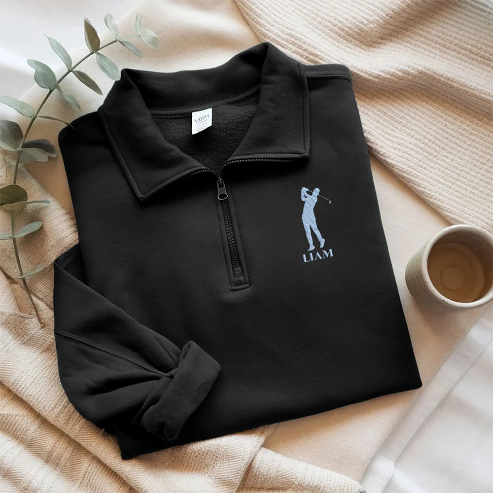 Custom Golf Player Name Embroidered Quarter Zip Sweater Gift for Golf Lovers CH07 910032 - Image 2
