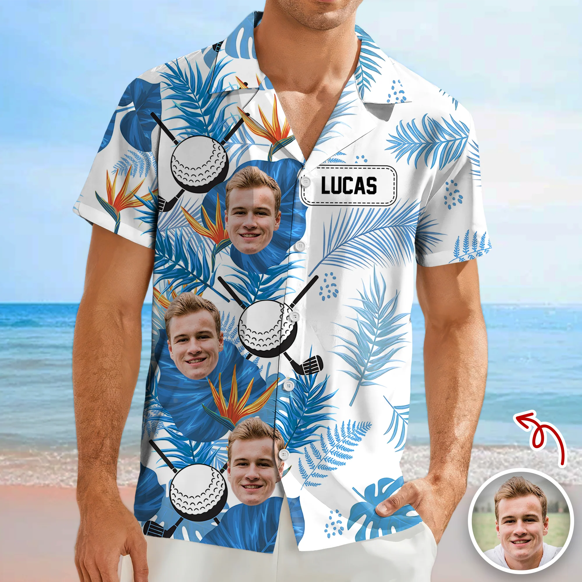 Custom Golfer Photo Tropical Leaf Pattern Hawaiian Shirt CH07 899872 - Image 6