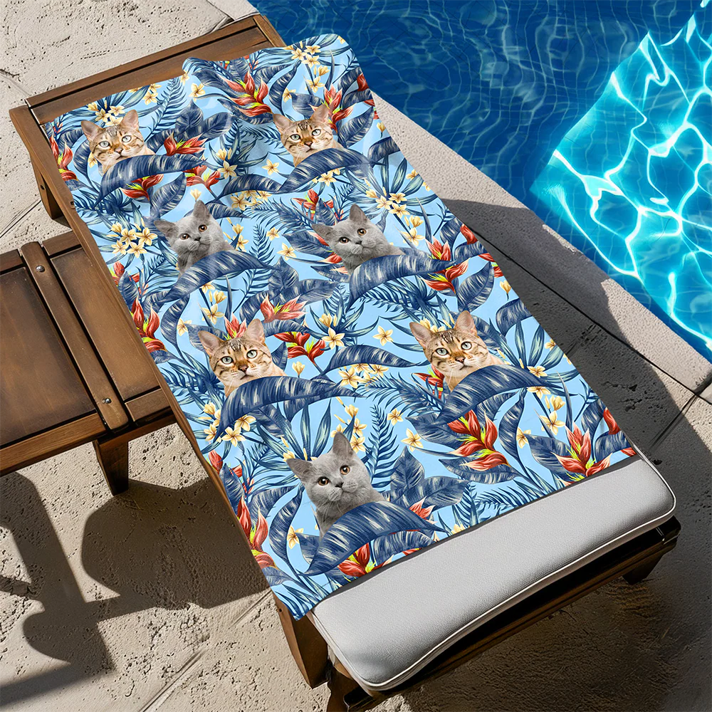 Custom Hawaii In The Air Face Cat Photo Beach Towel HO82 894010 - Image 6