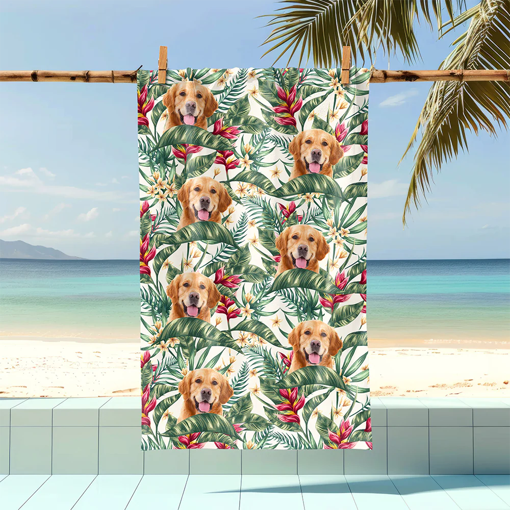 Custom Hawaii In The Air Face Dog Photo Beach Towel HO82 894008 - Image 4