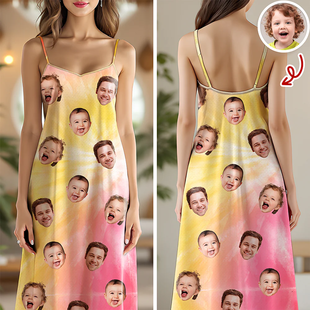Custom Human Photo Tie Dye Background Hawaii Cami Maxi Dress HO82 901994 - Image 3