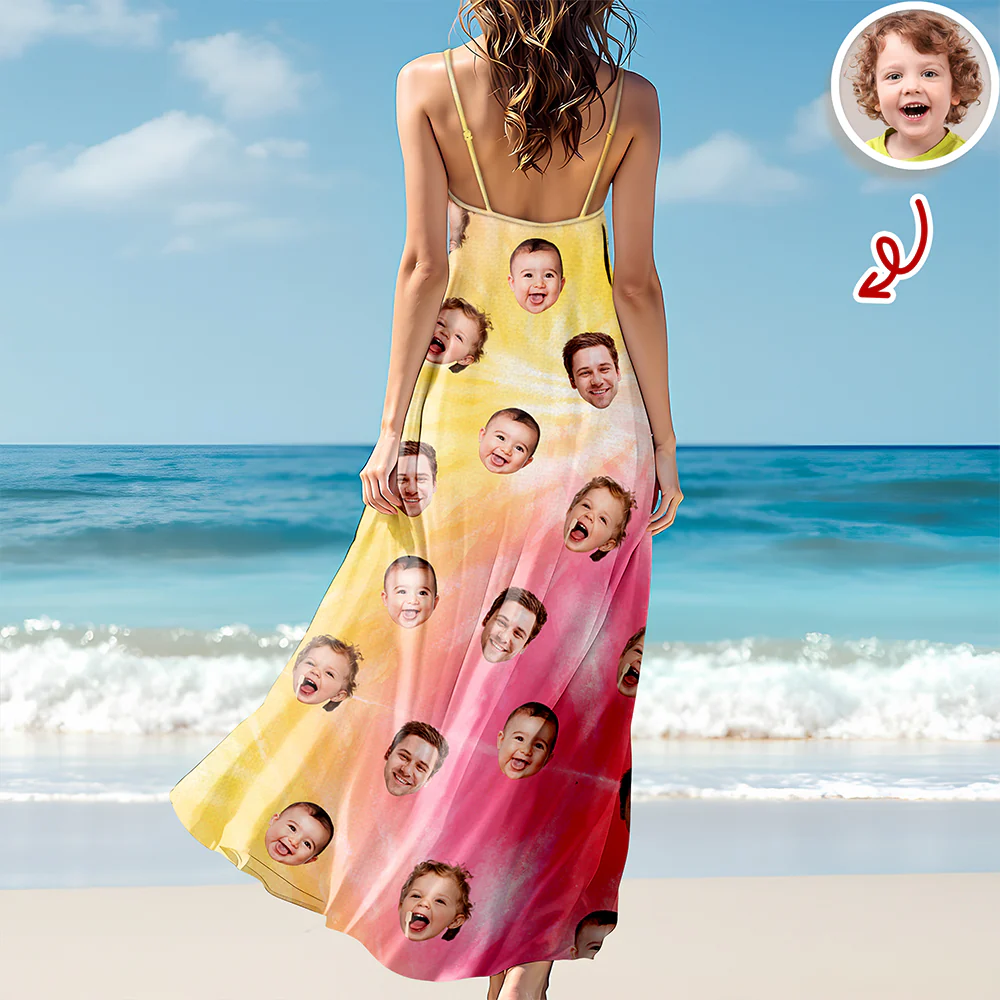 Custom Human Photo Tie Dye Background Hawaii Cami Maxi Dress HO82 901994 - Image 4
