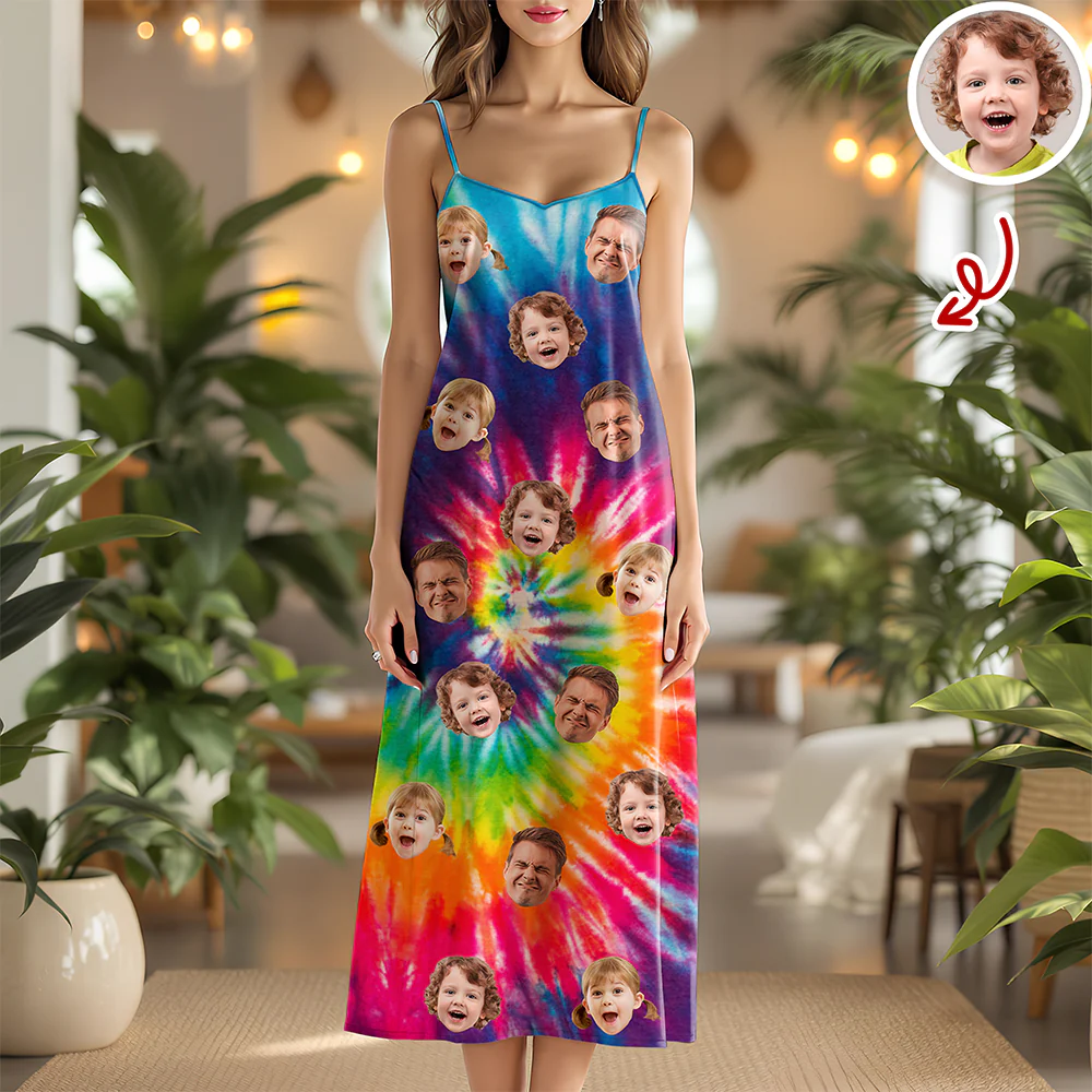 Custom Human Photo Tie Dye Background Hawaii Cami Maxi Dress HO82 901994 - Image 6