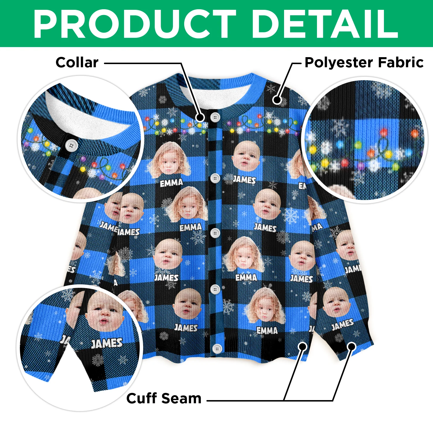 Custom Kids Photo Name Christmas Light Snow Cardigan CH07 896188 - Image 4