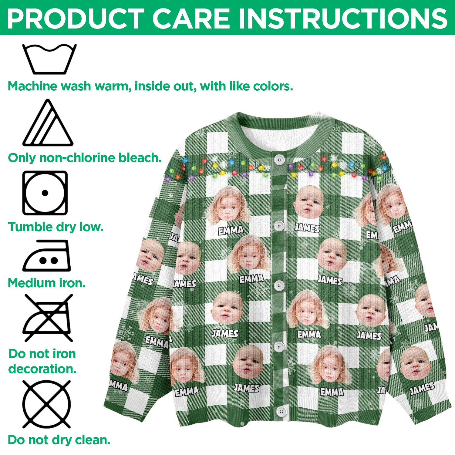 Custom Kids Photo Name Christmas Light Snow Cardigan CH07 896188 - Image 5