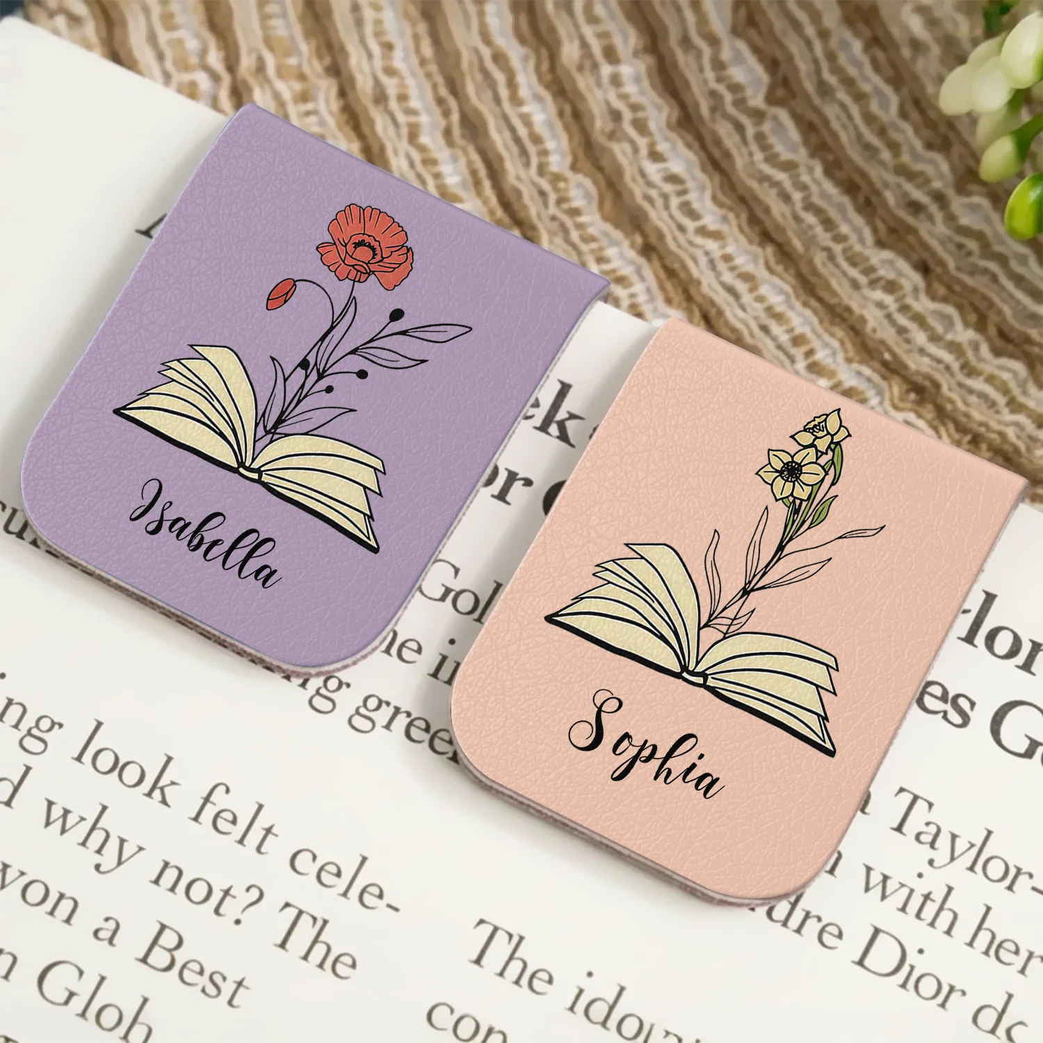 Custom Leather Birth Flower  Leather Magnetic Bookmark For Book Lovers CH07 899518 - Image 4