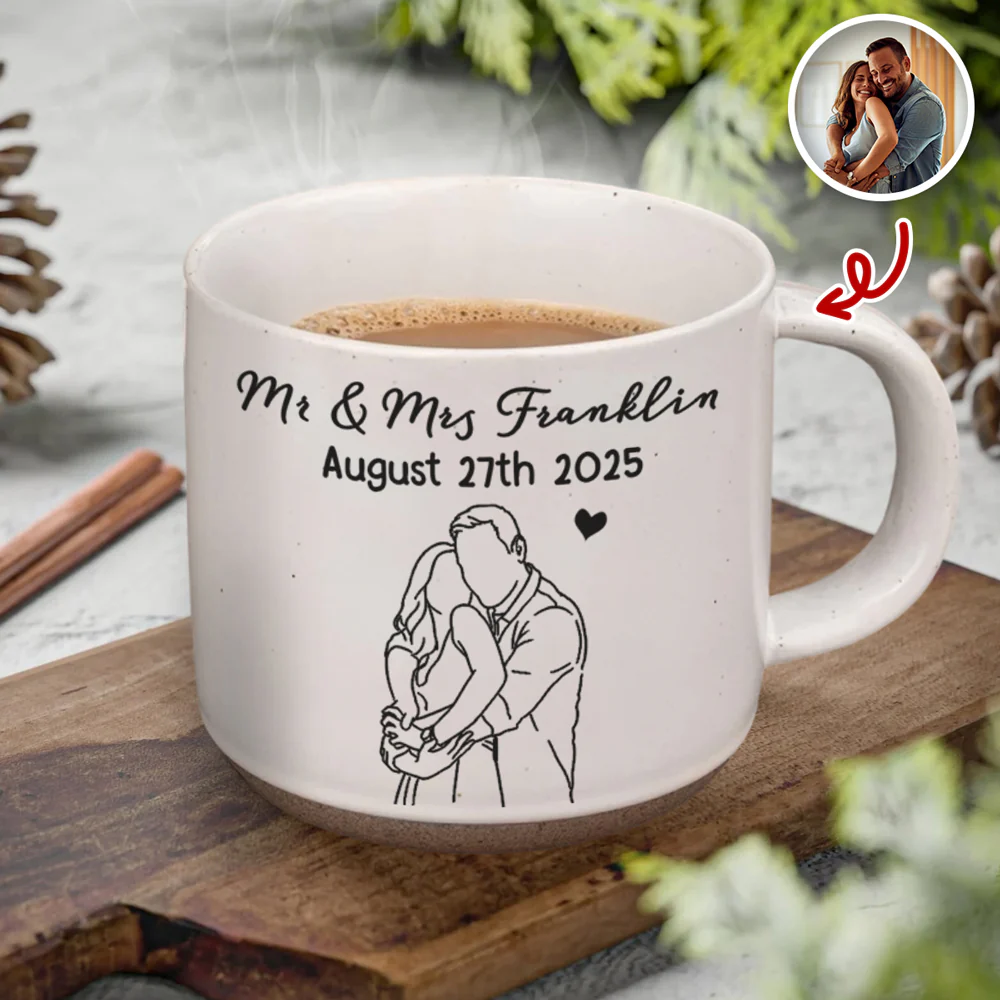 Custom Line Drawing Couple Gift Pottery Mug Valentine Gift, Anniversary Gift HA75 898920 - Image 2