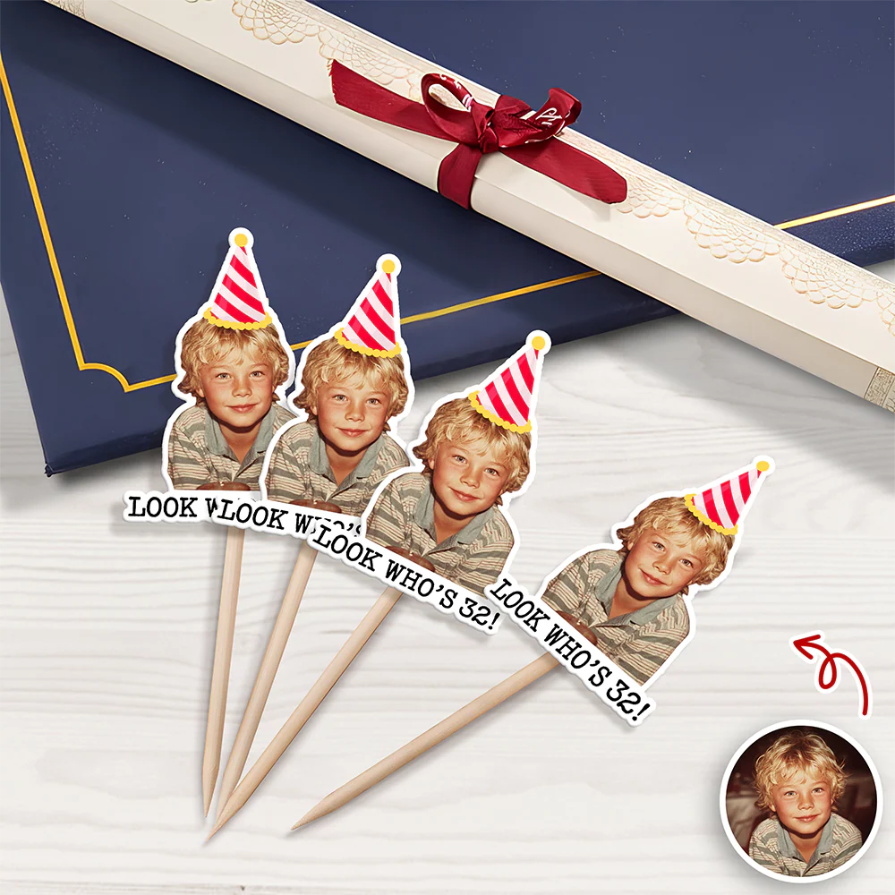 Custom Look Who’s Photo Cupcake Topper Funny Birthday Party Favors LM32 899913 - Image 3