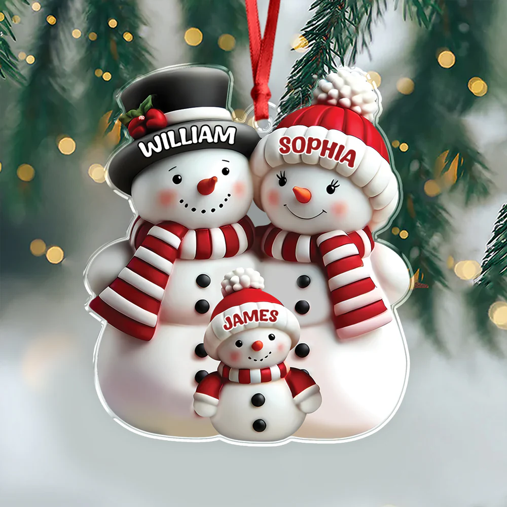 Custom Name 3D Effect Cute Snowman Family Christmas Personalized Acrylic Ornament LM32 895817 - Image 2