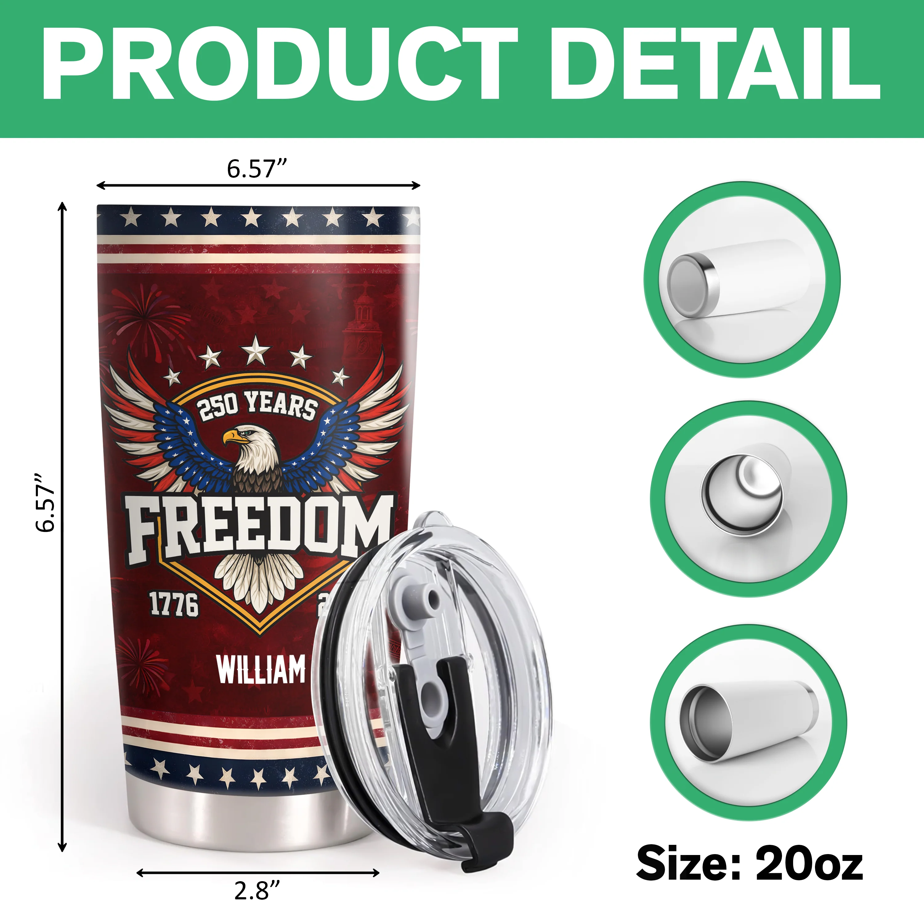 Custom Name 250 Years of Freedom America 1776–2026 Anniversary Fat Tumbler CH07 910552 - Image 7