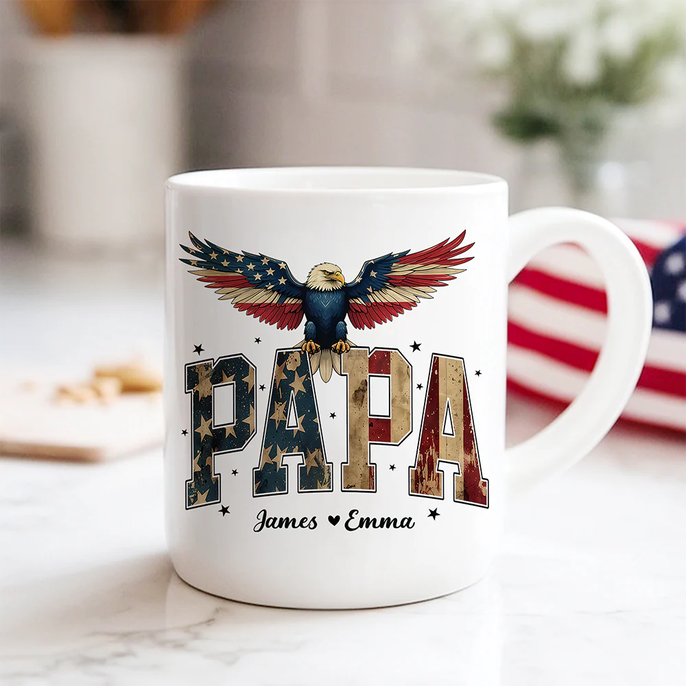 Custom Name America Papa Eagle USA Flag Patriotic Mug HA75 898950 - Image 5