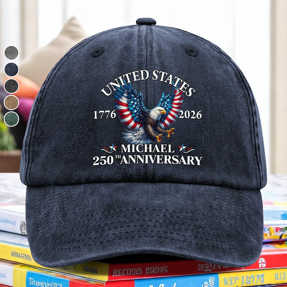 Custom Name America Proud Then And Now Washed Denim Baseball Cap CH07 910548 - Image 2