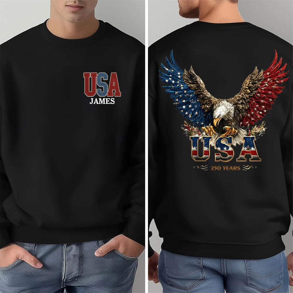 Custom Name American Eagle 250 Years Patriotic Front & Back Dark Shirt HO82 901838 - Image 3