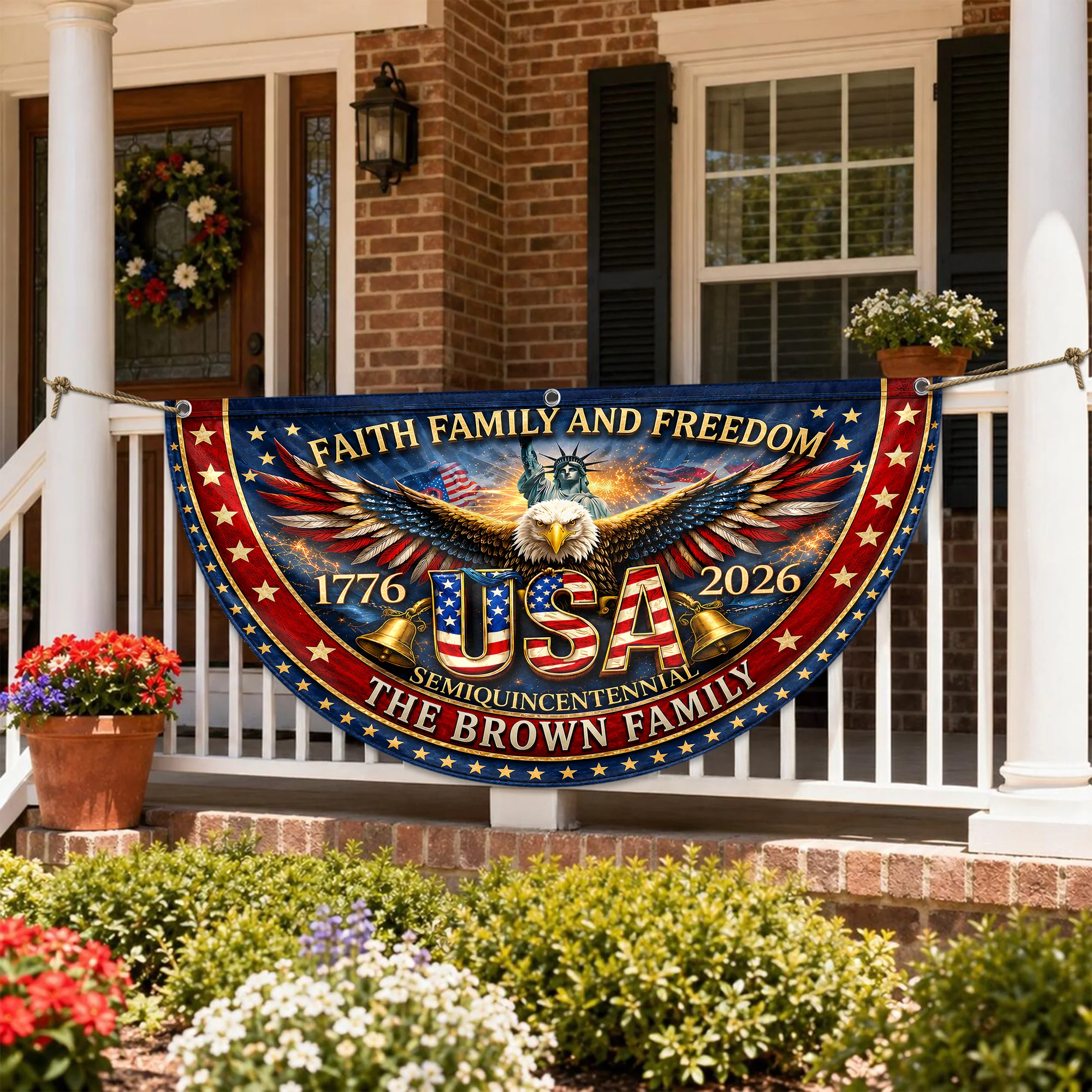 Custom Name American Flag Eagle 250th Anniversary 1776-2026 Non-Pleated Fan Flag LM32 669339 - Image 3