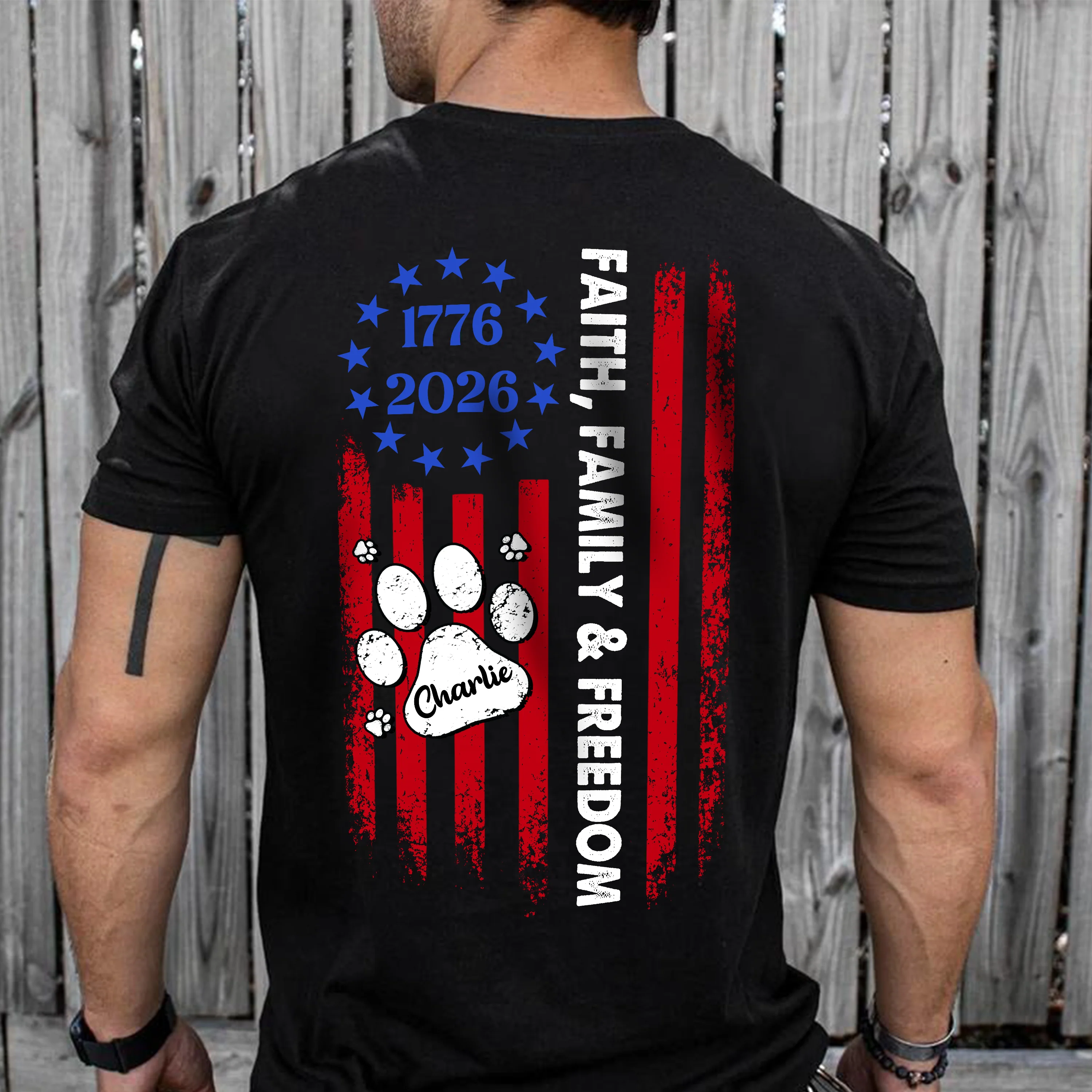 Custom Name Best Dog Dad Ever Paw American Flag Back Shirt LM32 897999 - Image 3