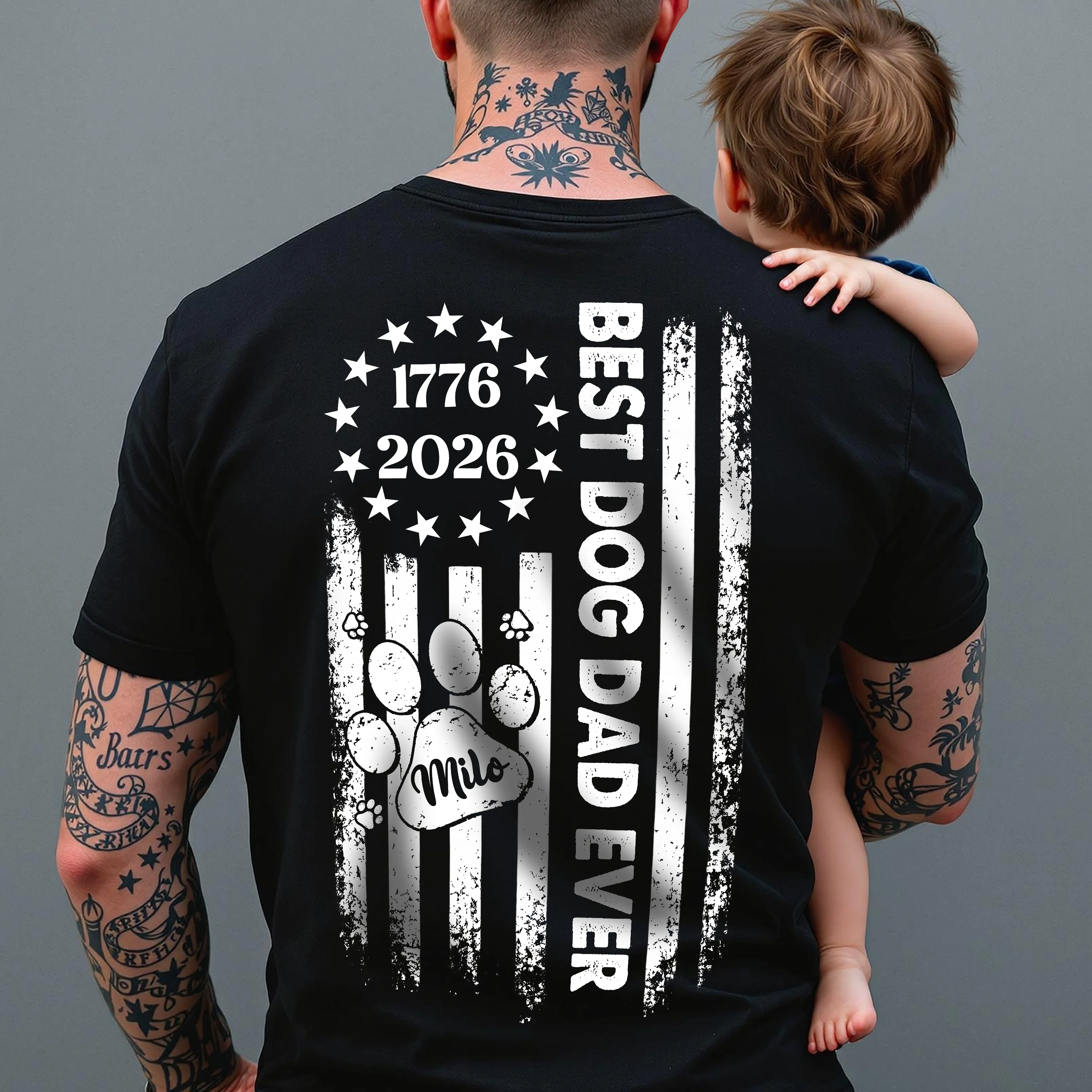 Custom Name Best Dog Dad Ever Paw American Flag Back Shirt LM32 897999 - Image 5