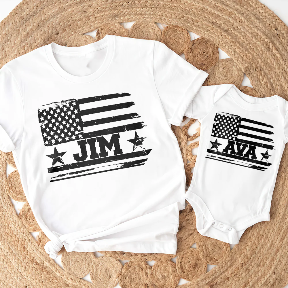 Custom Name Dad With Kid American Flag 1776 USA Matching Shirt Father's Day Gift LM32 899987 - Image 5