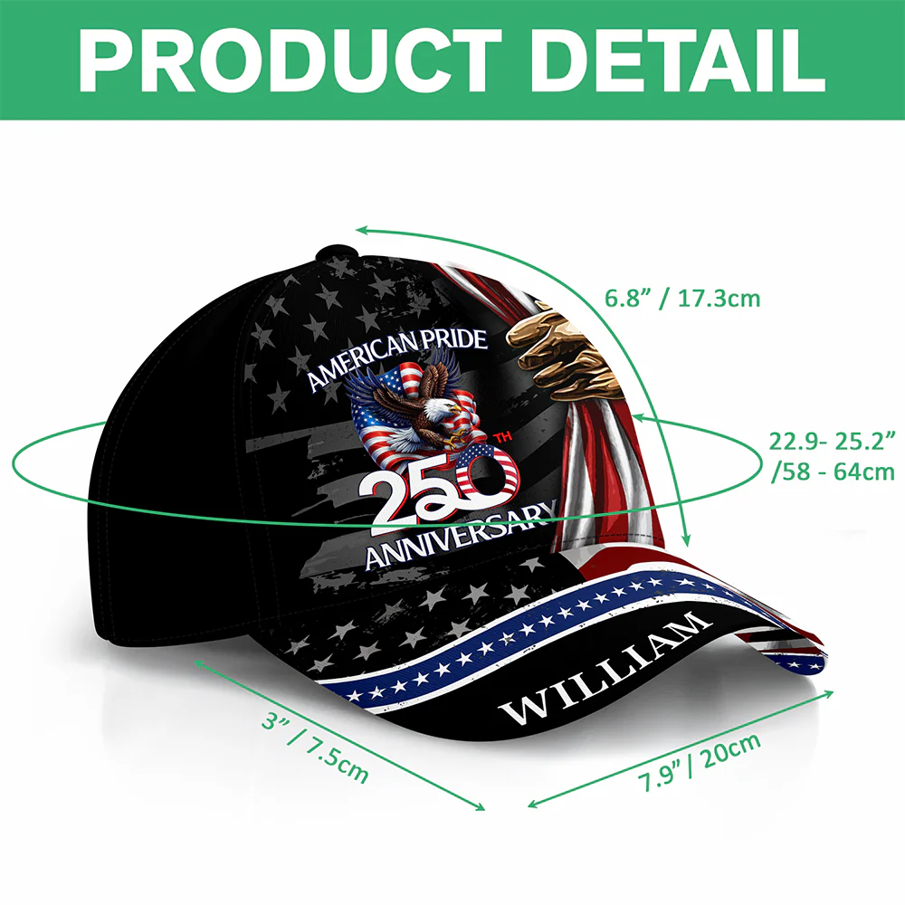 Custom Name Eagle American Flag Patriotic 250th Anniversary Classic Cap CH07 911236 - Image 7