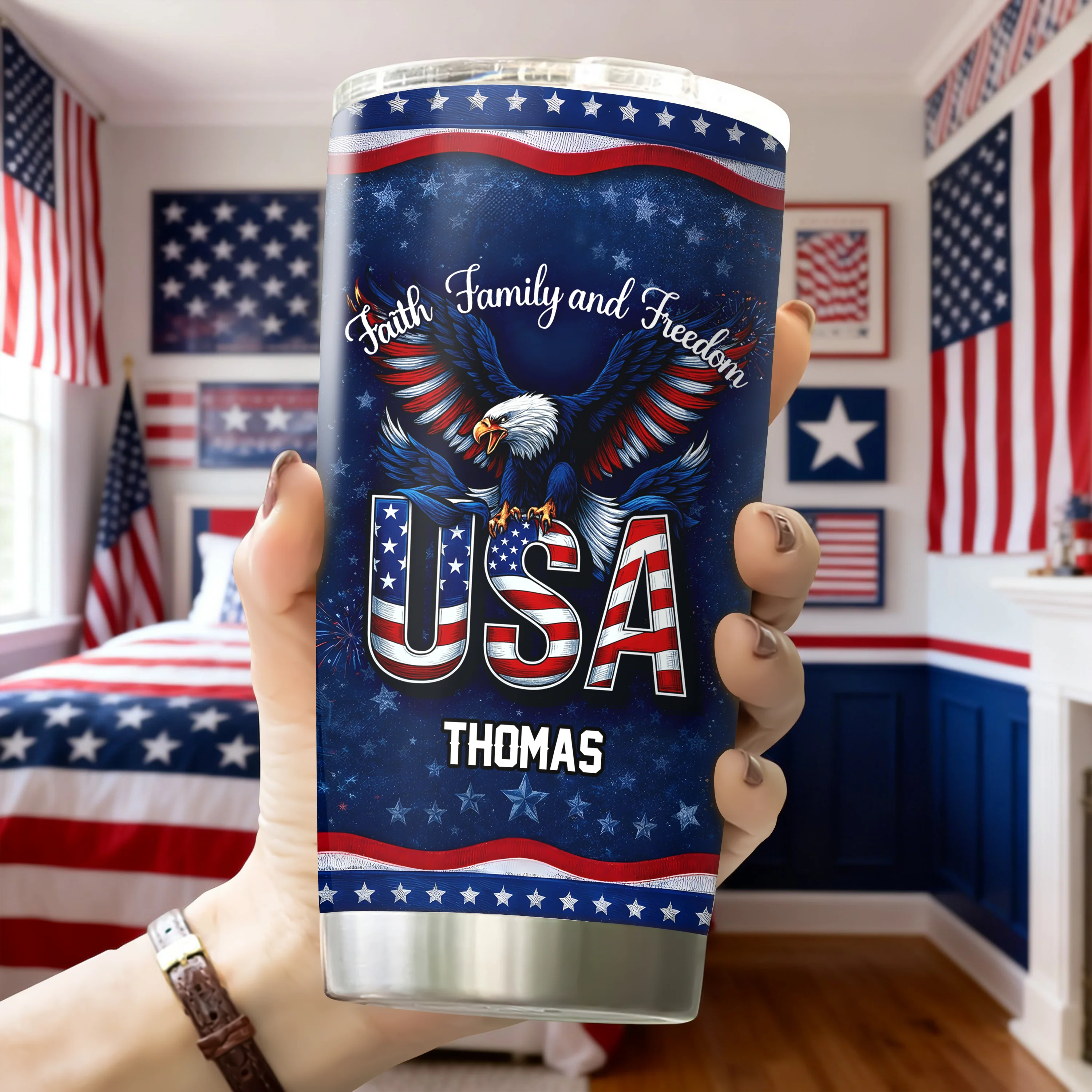 Custom Name Faith, Family & Freedom 250 Years Anniversary Fat Tumbler 1776–2026 CH07 910590 - Image 3