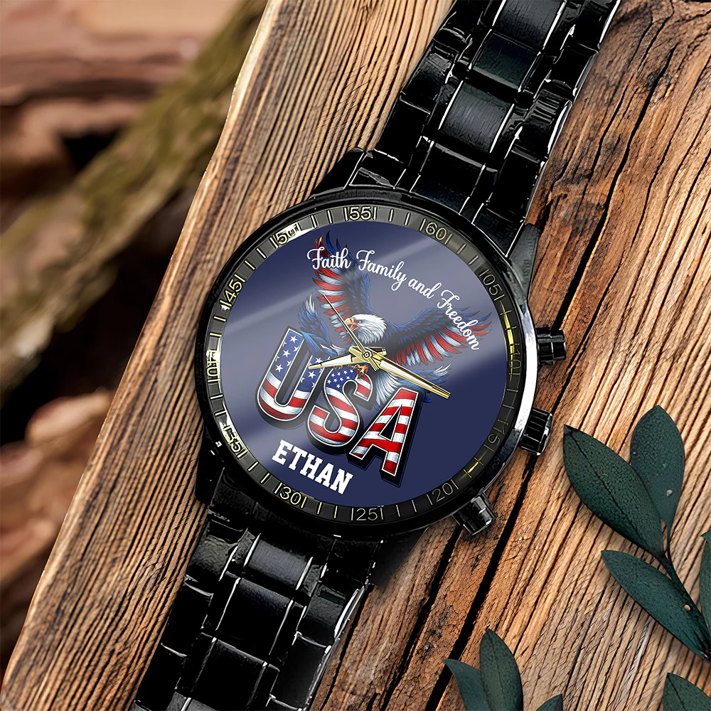 Custom Name Faith, Family & Freedom US 250 Years Men's Wrist Watch HO82 901644 - Image 4