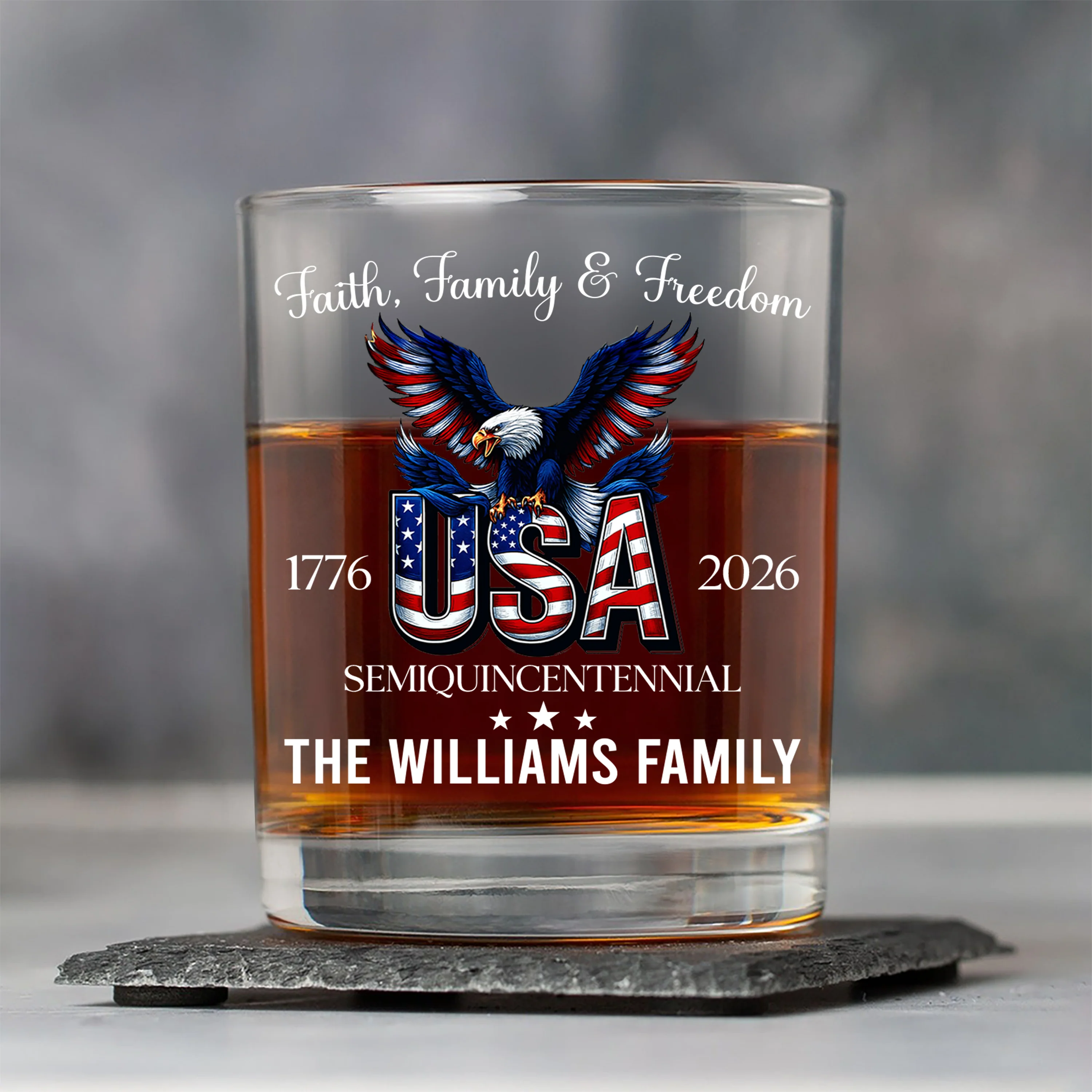 Custom Name Faith, Family & Freedom 250 Years of America Patriotic Whiskey Glass LM32 897719 - Image 4
