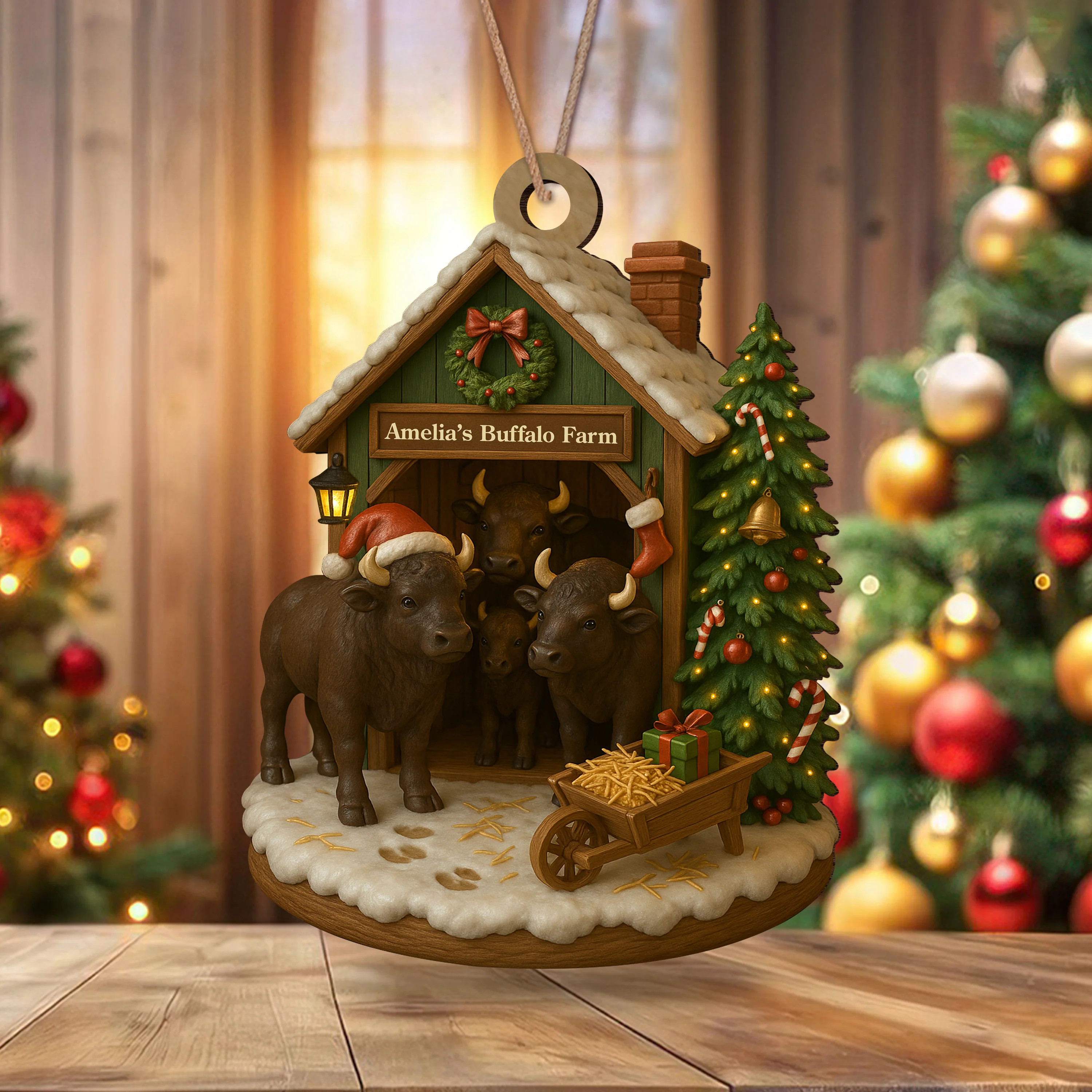 Custom Name Buffalo Farm Wood Ornament – Christmas Gifts for Women & Men LM32 895611 - Image 2
